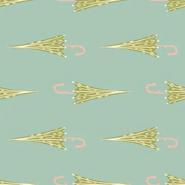 Decorative seamless simple pattern with hand drawn green umbrella elements. B Stock Illustration