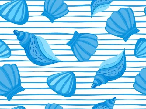 Decorative seashells stripe vector seamless pattern. Abstract marine wallpape Illustrazione stock
