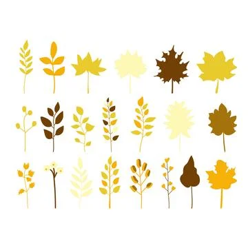 Decorative set of different fall leaves on a white background. Illustrazione stock