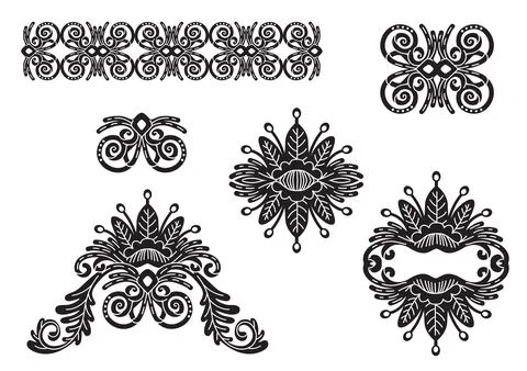 Decorative set of ornament silhouette elements Illustrazione stock