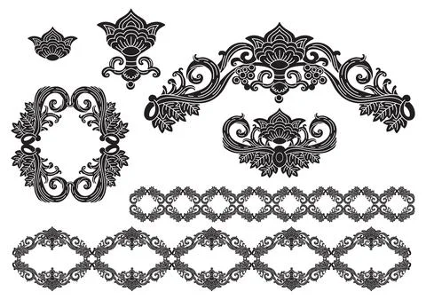 Decorative set of ornament silhouette elements Stock Illustration