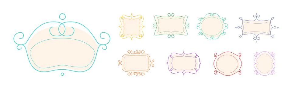 Decorative Shaped Frames with Swirling Line Vector Set Stock Illustration