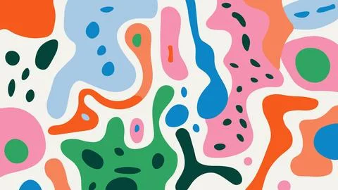 Decorative shapes, blobs and blots doodles flat cartoon pattern on white 스톡 일러스트