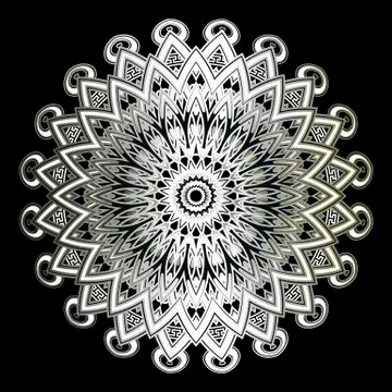 Decorative silver 3d vector mandala pattern. Surface ornamental luxury Illustrazione stock
