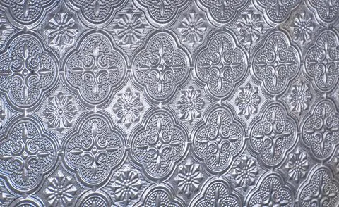 Decorative Silver Embossed Pattern Texture Background Close Up Stock Photos