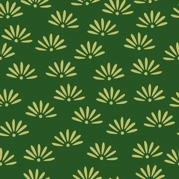 Decorative simple botany pattern with daisy flowers ornament. Green backgroun Stock Illustration