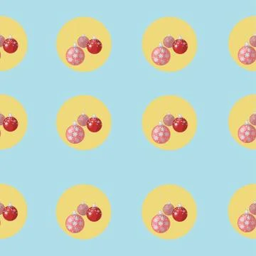 Decorative simple Cristmas tree balls with snowflakes seamless pattern template Stock Illustration