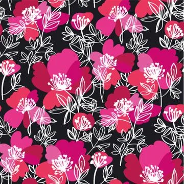 Decorative sketch peony flowers pattern Stock Illustration