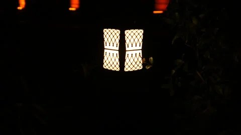 Decorative Small Solar Garden Light, Lanterns lighting at night. Stock Footage 159139698