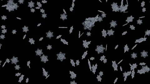 Decorative snowflakes float in air in a black background. Festive snowfall Stock Footage 116606081