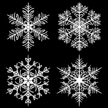 Decorative Snowflakes set on black background Stock Illustration