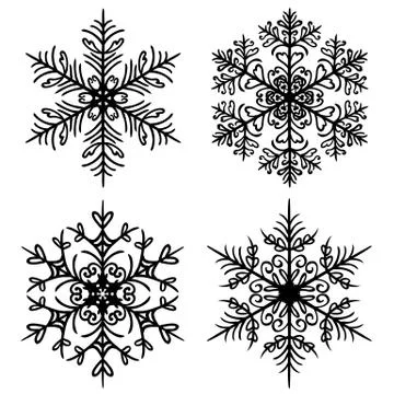 Decorative Snowflakes set on white background Stock Illustration