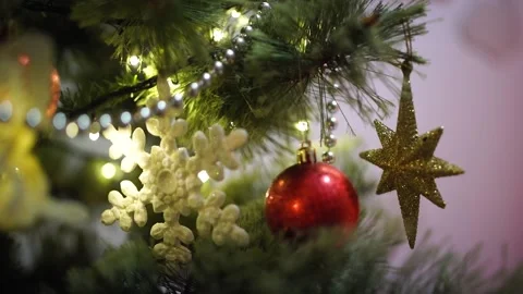 Decorative snowflakes. Snowflakes on the tree. Stock Footage 166003858