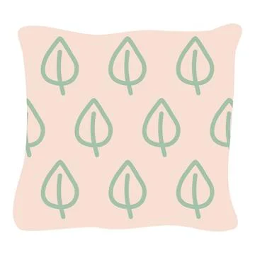 Decorative sofa pillow with leaf print, interior design element for living room イラスト素材