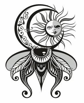 Decorative soteric sketch, engraving stylization Stock Illustration