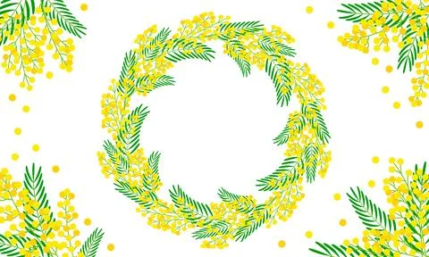 Decorative spring festive frame with blooming mimosa. Floral design with sp.. Stock Illustration