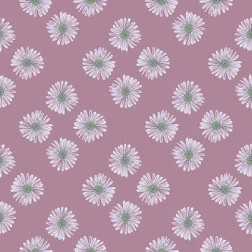 Decorative spring seamless pattern with pale geometric daisy flowers print. L 스톡 일러스트