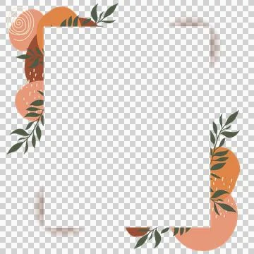 Decorative square border featuring abstract shapes and leaf motifs on Stock Illustration