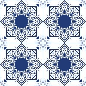 Decorative square ceramic tile beautiful Delft Blue floral ornament seamless  스톡 일러스트