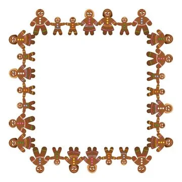 Decorative square shaped border of gingerbread figures holding hands Stock Illustration