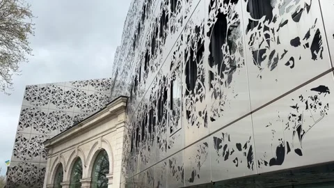 Decorative stainless steel cladding on building in Nantes Stock Footage 281943487
