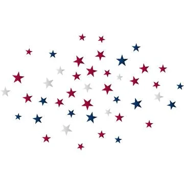 Decorative Star Confetti Pattern, Geometric Flat Vector Design in Red, Navy.. Stock Illustration