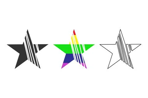 Decorative star icons set. Creative flat logo style star shape with stripes Stock-Illustration