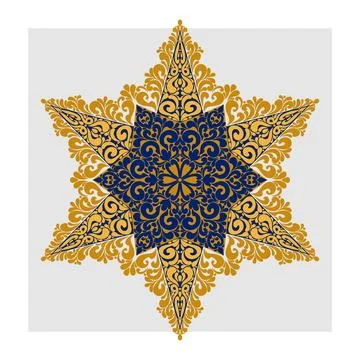 Decorative star mandala pattern in blue and gold. Elegant decorative star wit Illustrazione stock