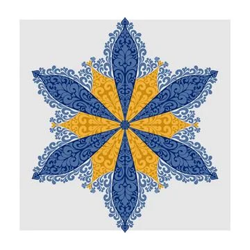 Decorative star mandala pattern in blue and gold. Elegant decorative star wit Illustrazione stock