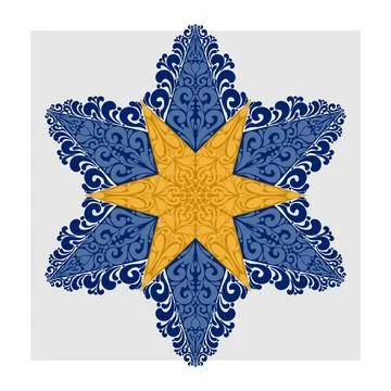 Decorative star mandala pattern in blue and gold. Elegant decorative star wit Illustrazione stock