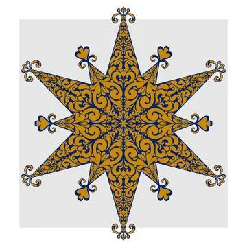 Decorative star mandala pattern in blue and gold. Elegant decorative star wit Illustrazione stock