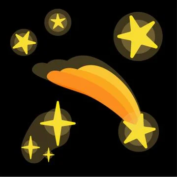 Decorative stars set Flat icon isolated on black background. Doodle meteor in Stock Illustration