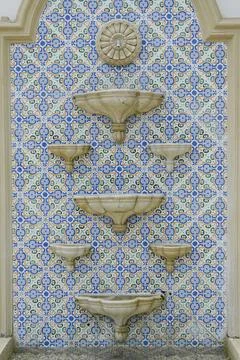 Decorative Stone Fountain with Patterned Ceramic Tiles Stock Photos