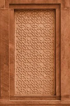 Decorative stone panel on the wall on facade of the building. india Fotos de archivo