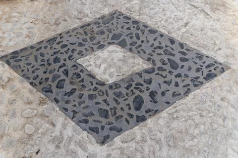 Decorative Stone Pavement Pattern with Black Mosaic Texture Stock Photos