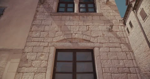 Decorative stone window on historic building at Square Tomaso Bembo Stock-Footage 333991795