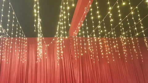 Decorative String Lights and Festive Entrance for Wedding Event Stock Footage 334318645