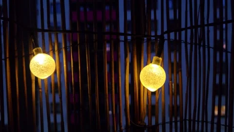 Decorative string lights glowing softly against a dark background 動画素材 337731645