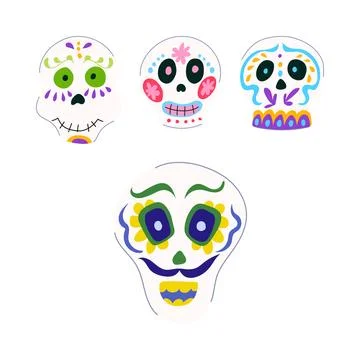 Decorative sugar skull faces celebrating day of dead Illustrazione stock
