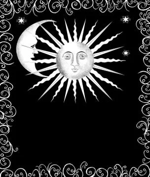 Decorative sun and moon faces Stock Illustration