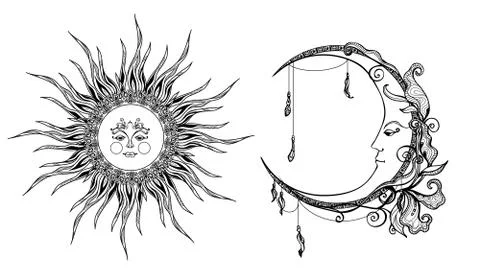 Decorative Sun And Moon 库存插图