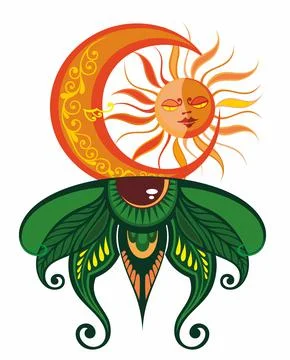 Decorative Sun and moon. Vector illustration Stock Illustration