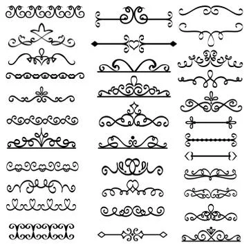 Decorative swirls dividers. Old text delimiter, calligraphic swirl border orn Stock Illustration