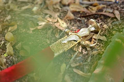 Decorative sword with red sheath and golden hilt Stock Photos