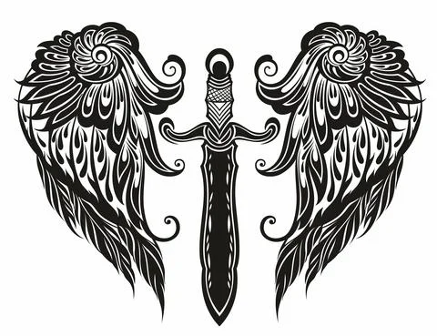 Decorative sword with wings Stock Illustration