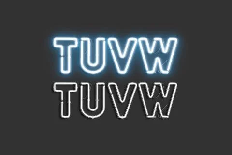 Decorative T U V W letters, neon font mock up Illustrazione stock