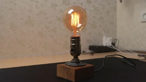 Decorative table lamp, light, style, design, desktop lamp, base of the lamp, ret Stock Footage 232612672
