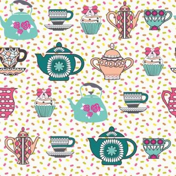 Decorative tea time seamless pattern. Stock Illustration