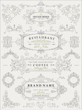 Decorative thin retro elements, Victorian frame, divider, border, vintage Stock Illustration