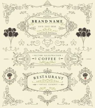 Decorative thin retro elements, Victorian frame, divider, border, vintage Stock Illustration